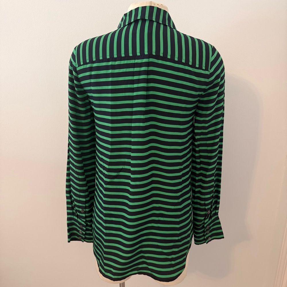 J. Crew Silk Polly Popover in Stripe Crepe de Chine Kelly Green & Blue Size 2 - Picture 5 of 10